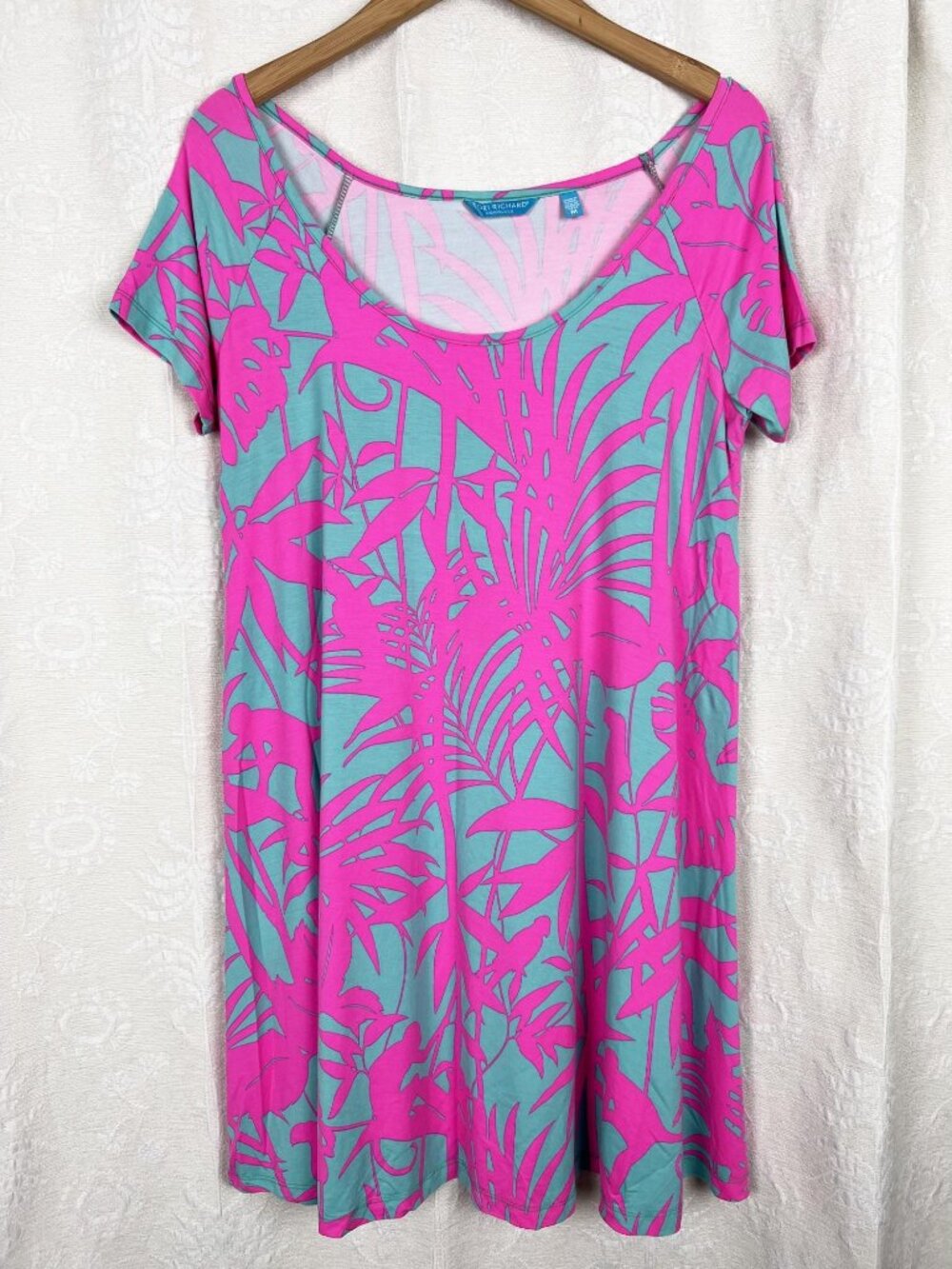 Tori Richard neon floral scoop neck A-line swing dress stretch modal Hawaii M
